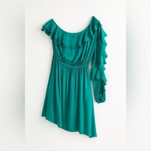 The Kooples Paris Emerald Ruffle One-Shoulder Dress — Size FR 0 (US XS) — NWT